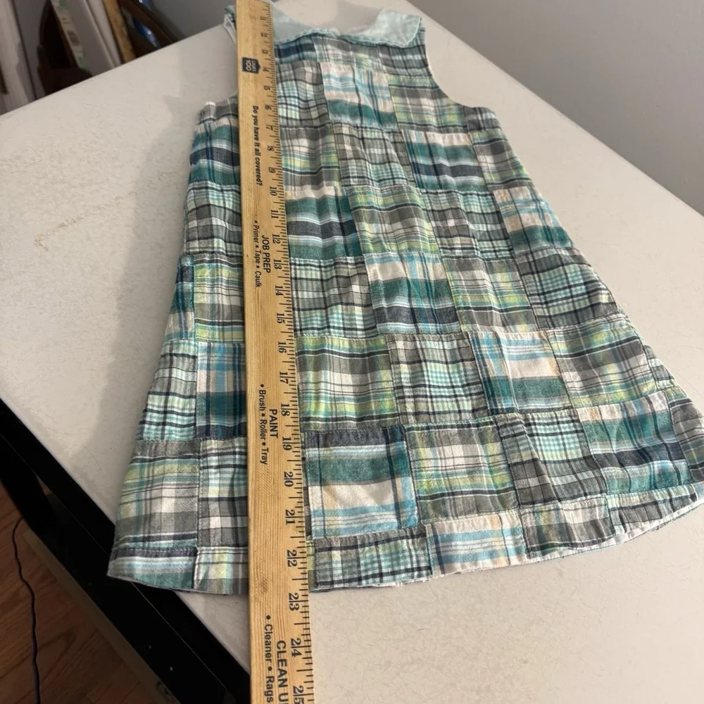 Glorimont Dress Girls Size 4 Blue Green Patchwork Sleeveless Collared Pockets